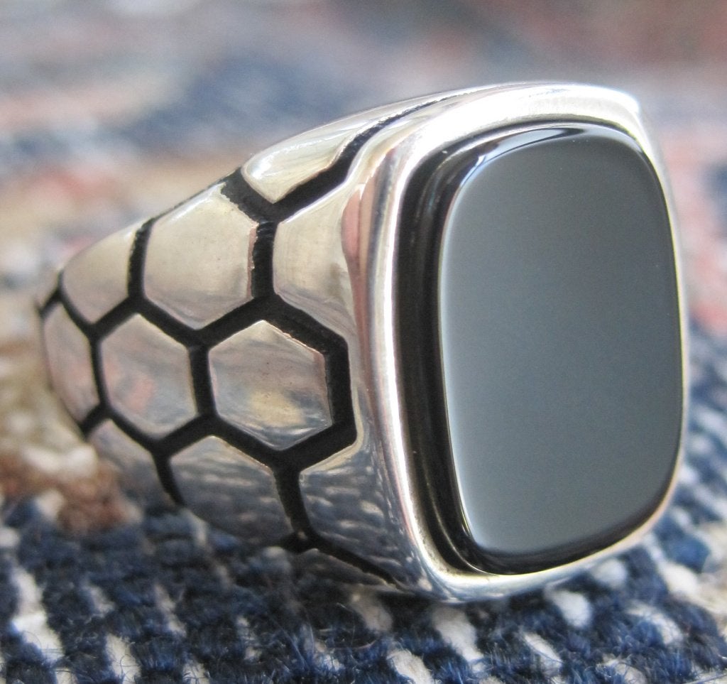 Design zegelring zilver 925 met onyx maat 22, Ophalen, 20 of groter, Zwart, Heer