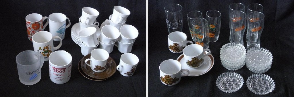 Bekers/witte kop en schotels (gedeelte retro vintage antiek), Verzamelen, Ophalen, Zo goed als nieuw, Borrel- of Shotglas