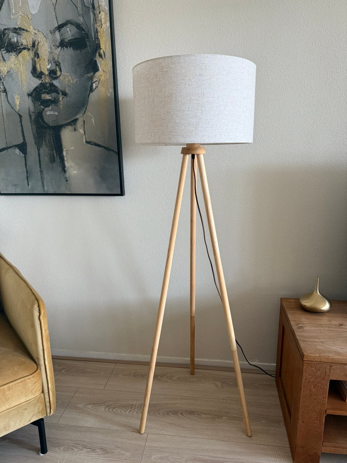 Vloer lamp licht eiken/off white (forna), Huis en Inrichting, Lampen | Vloerlampen, Ophalen, Japandi, Textiel, E27 (groot)