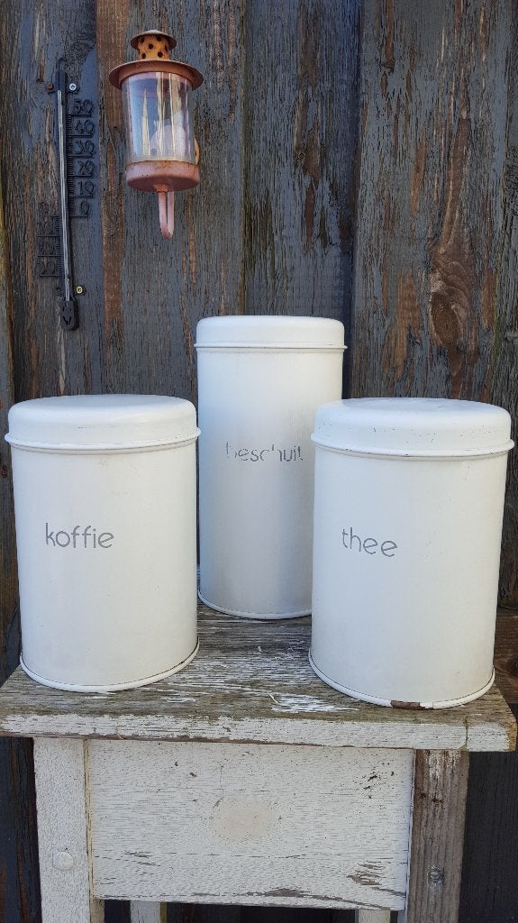 3x vintage Brabantia blik, voorraadbus, wit. 3A2, Tweedehands verkoop, Tweedehands verkoop, Gebruikt, Ophalen of Verzenden