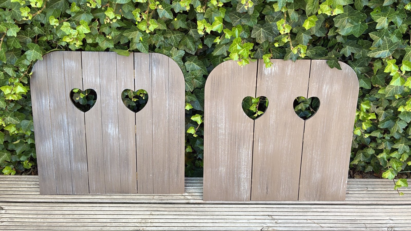 Drieluik voor op vensterbank met decoratieve houten hartjes, Hout, Ophalen of Verzenden, Grijs, Landelijk