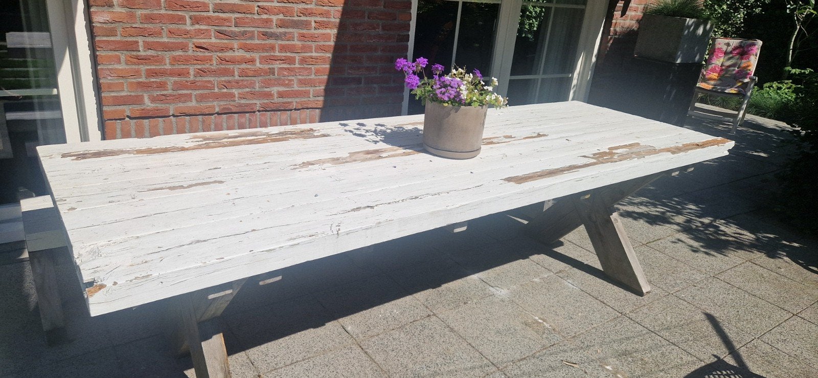 Grote  tafel 300x80 met bank, gratis ophalen, Ophalen of Verzenden, Gebruikt, Rechthoekig