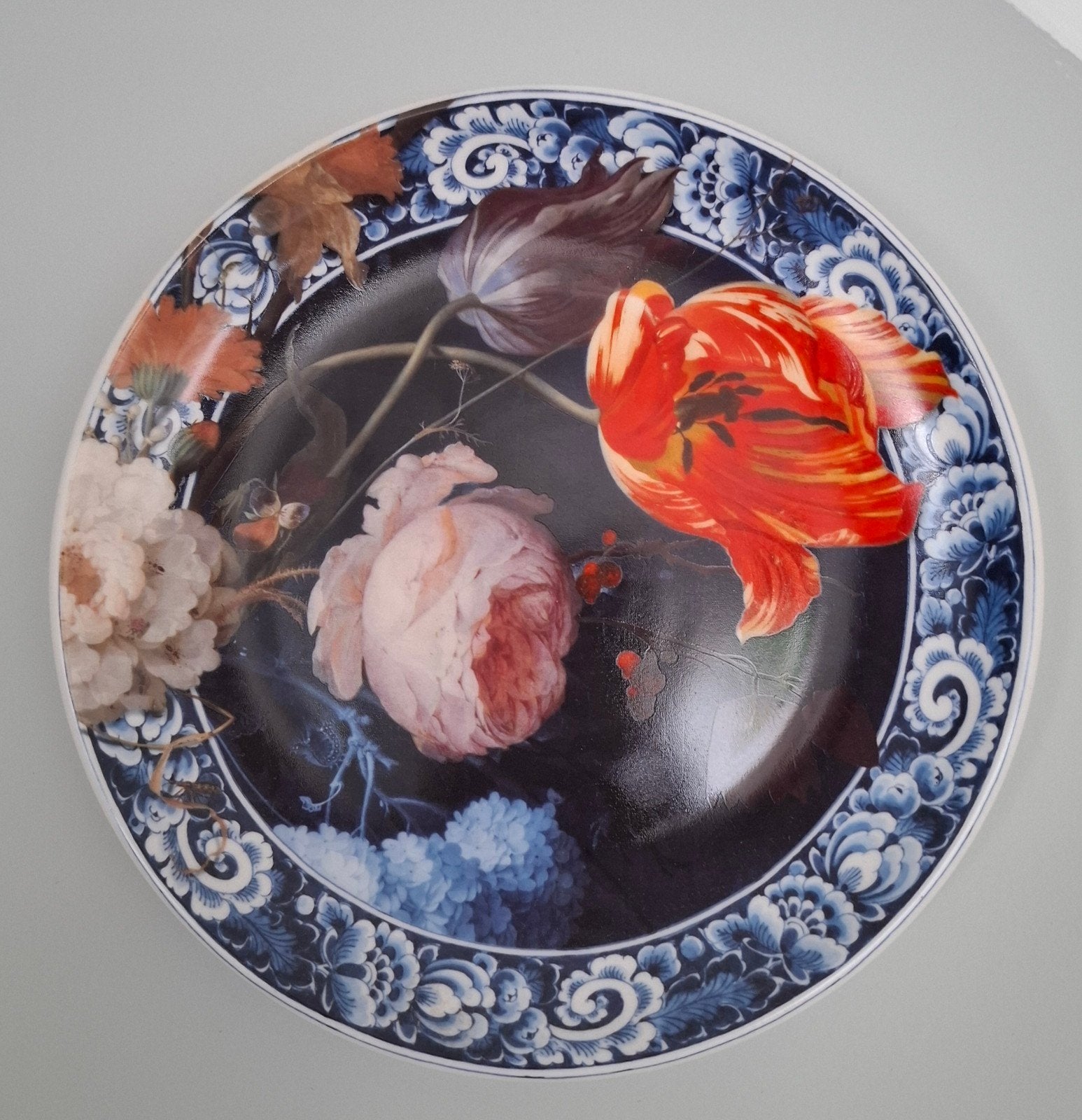Heinen Delfts Blauw sierbord -Bloemen van de Gouden Eeuw, Ophalen of Verzenden