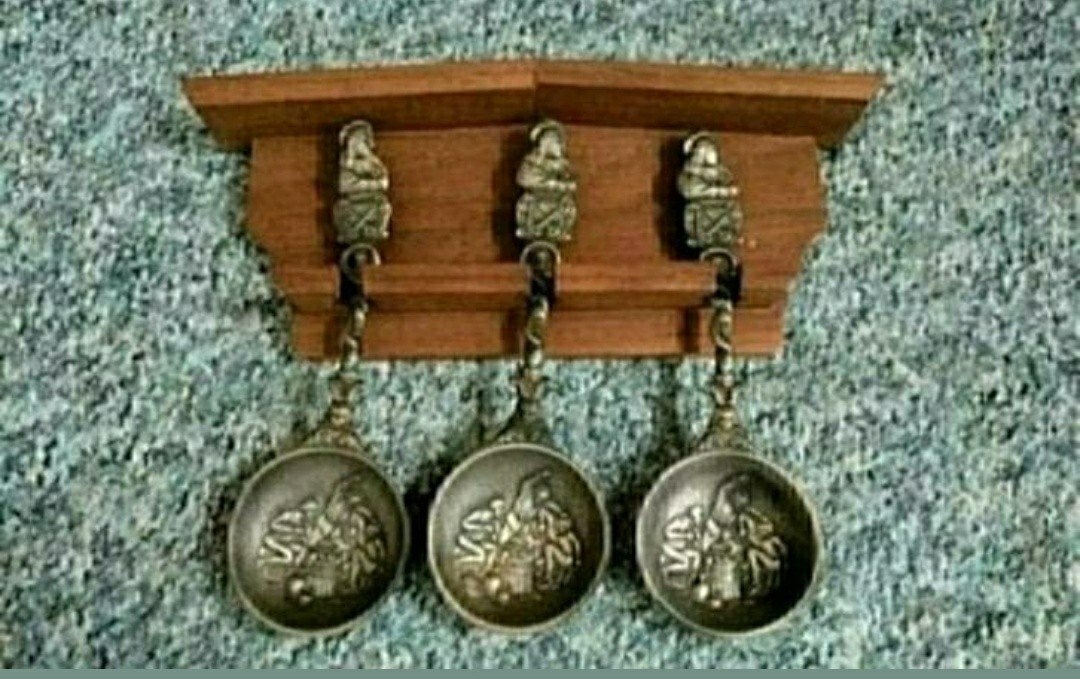 Lepelrek,Tin lepels,hout,rekje,lepel,Vintage,Adriaen Brouwer, Ophalen of Verzenden