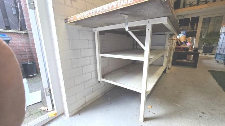 Zware werkbank met stalen frame en zwaar blad, Ophalen of Verzenden, Gebruikt, 170 cm of meer