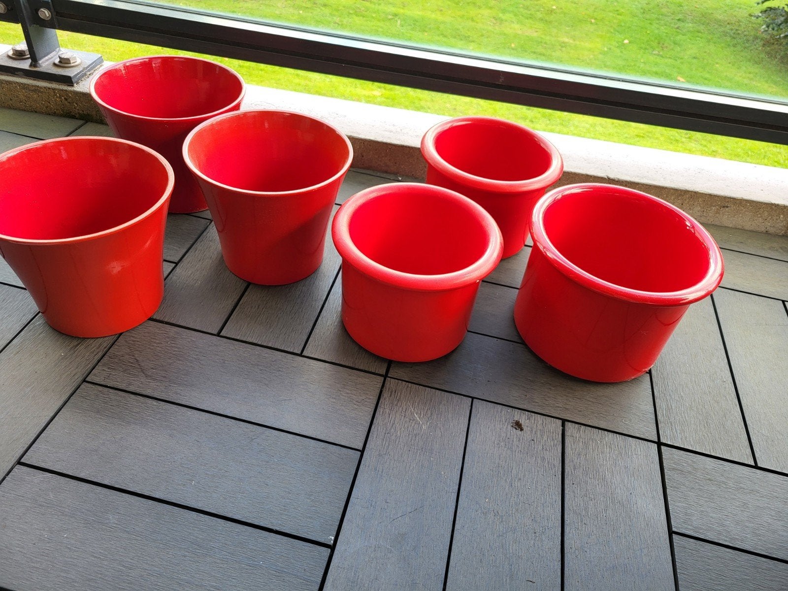 6 rode bloempotten, Tuin en Terras, Ophalen, Kunststof, Gebruikt, Rond