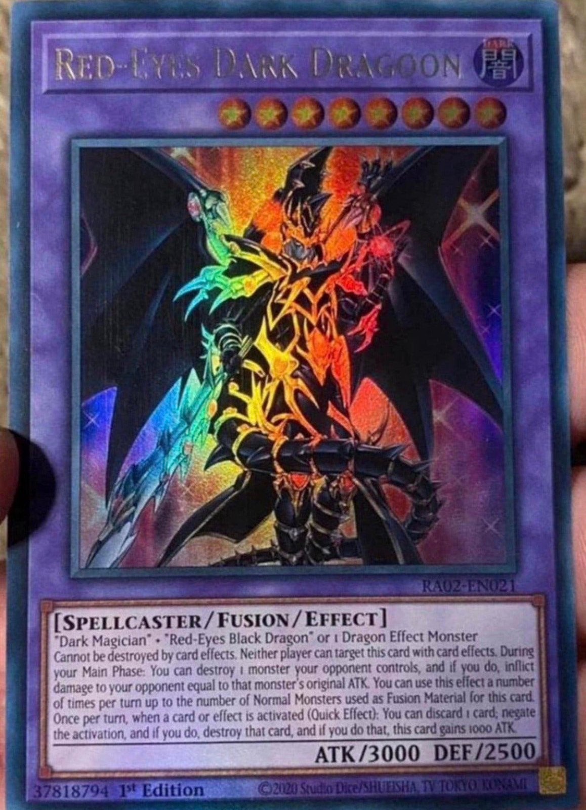 Yu-Gi-Oh! Red-Eyes Dark Dragoon RA02 1st Edition M/NM !, Ophalen of Verzenden, Zo goed als nieuw, Losse kaart, Foil