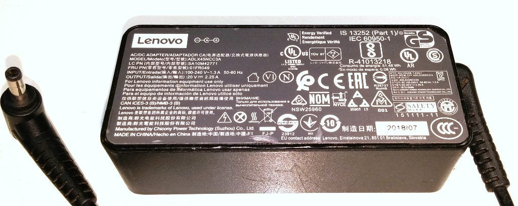 LENOVO 01FR049 Chicony 20V 2.25A 45W Adapter 4.0x1.7mm lader, Ophalen of Verzenden, Zo goed als nieuw, Lenovo origineel