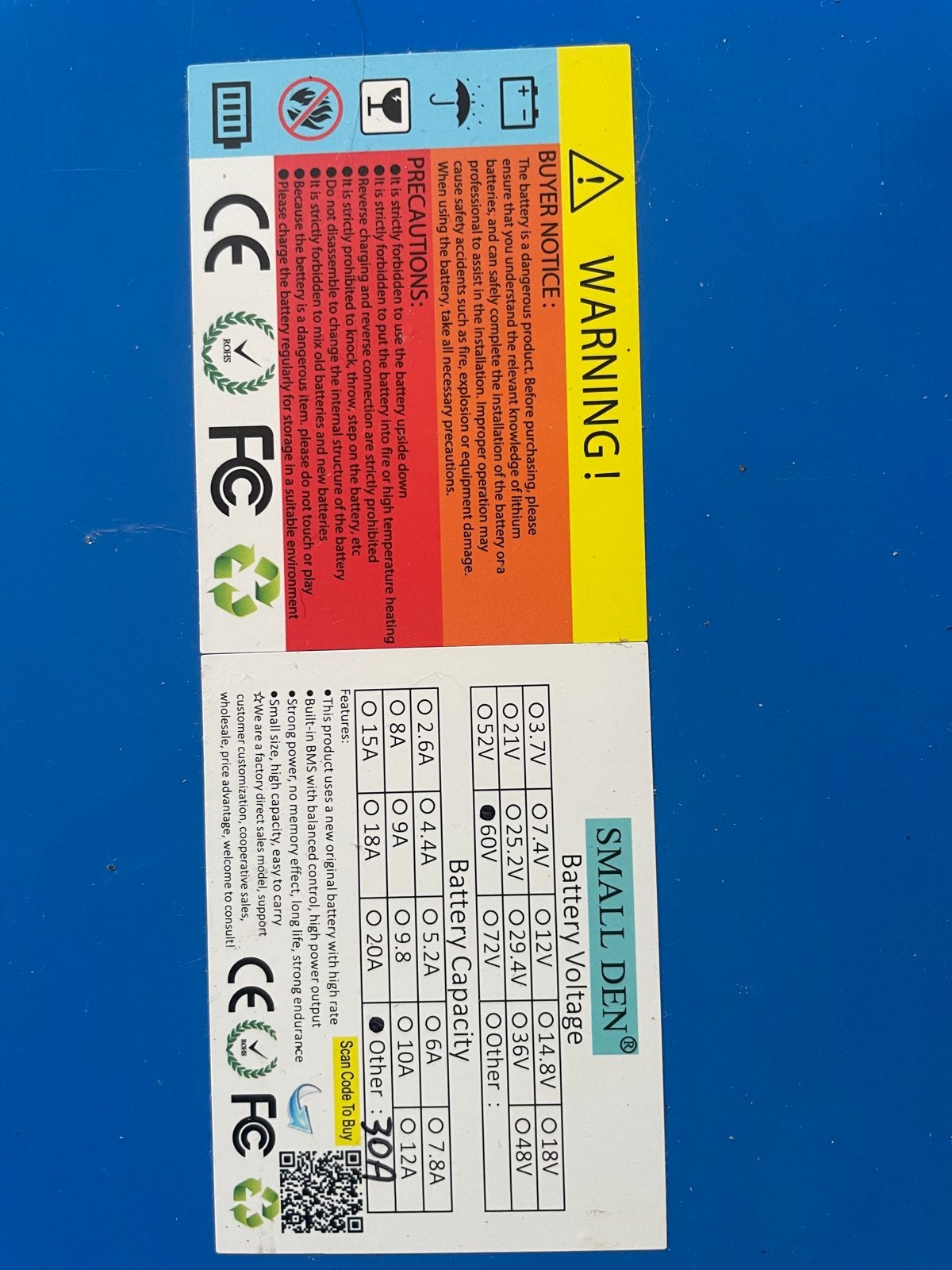 Small Den 60V li ionAccu voor Elektrische Fiets/Scooter, Ophalen of Verzenden, Nieuw