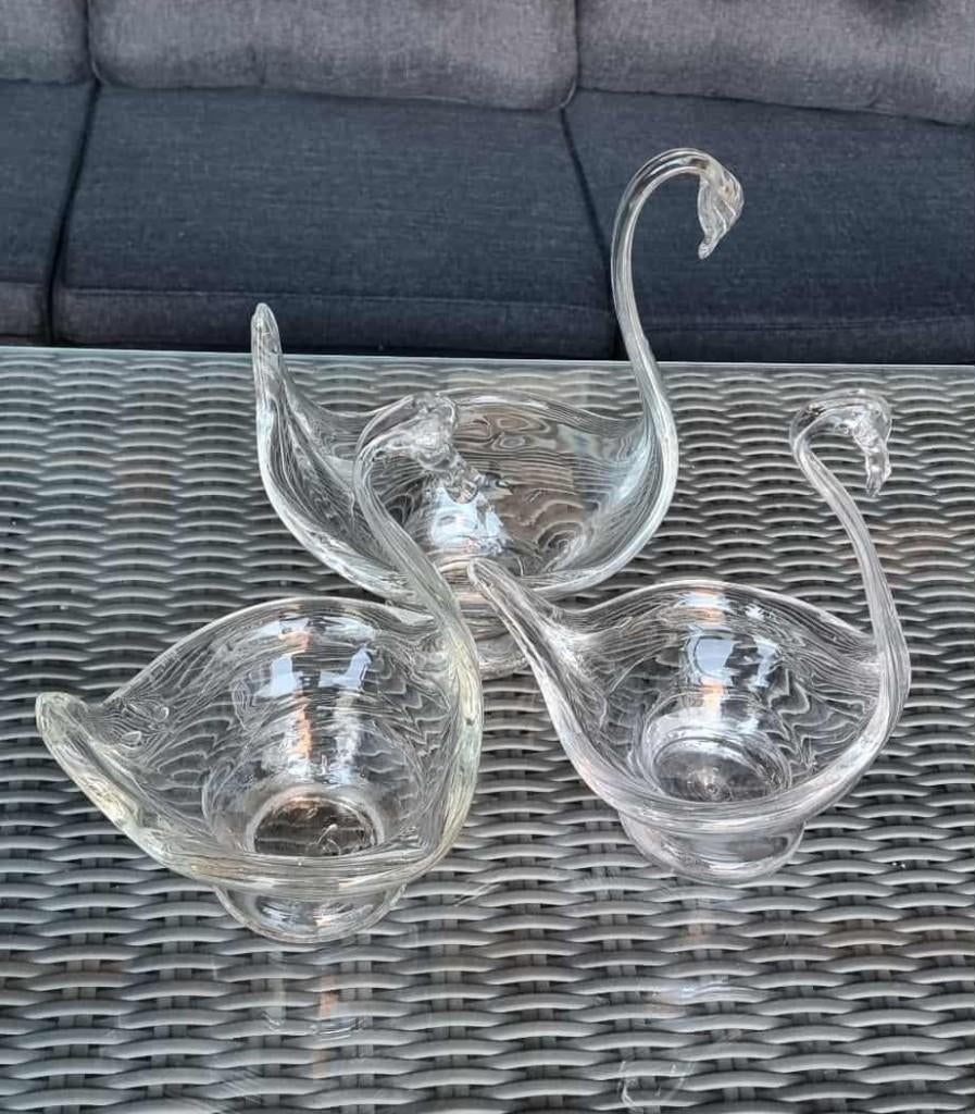 3 x glazen zwaan fruitschaal ,schaal, Vintage jaren 70 ., Ophalen of Verzenden