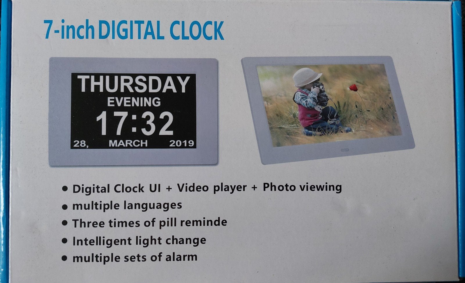 Digitale klok met fotolijst en videoweergave - 7 inch, Ophalen of Verzenden, Nieuw, Kleiner dan 8 inch, Klokfunctie