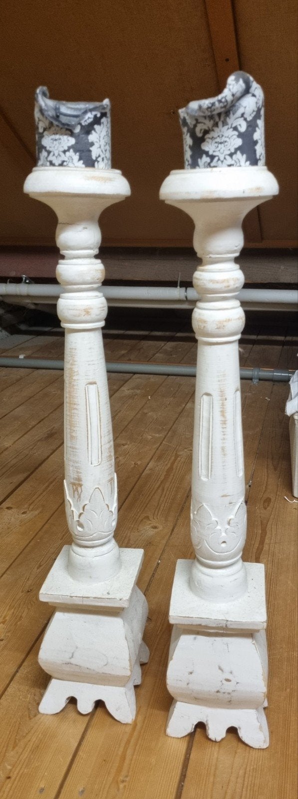 Set van 2 grote witte houten kandelaars, Ophalen