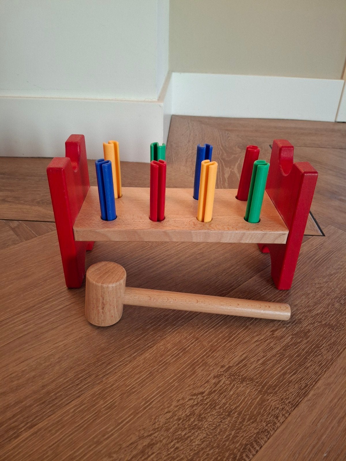 Houten hamertje tik met kunststof staafjes, Ophalen of Verzenden, Gebruikt, Overige typen