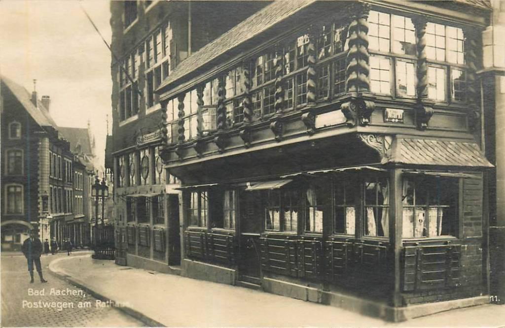 381-390-033 bad Aachen Postwagen am Rathaus, Verzenden, Voor 1920, Duitsland