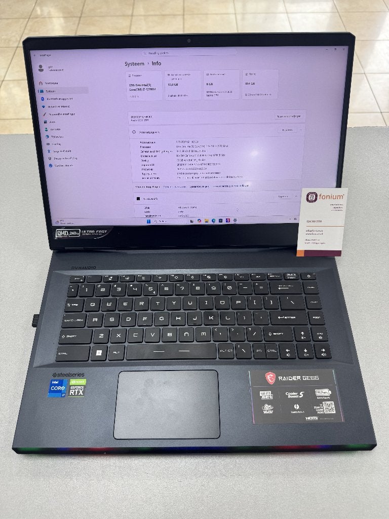MSI Raider GE66 12UH, Info@fonium.nl, Gebruikt, 2 tot 3 Ghz, 6511JD