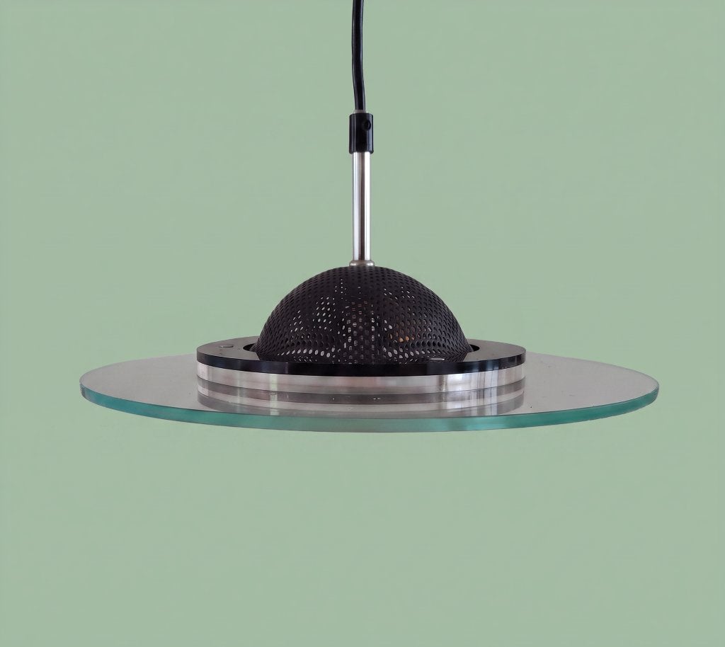 Harco Loor Design UFO Hanglamp (Klein Formaat) Eind Jaren 70, Ophalen of Verzenden, Gebruikt, Glas, Spaceage, postmodern, vintage