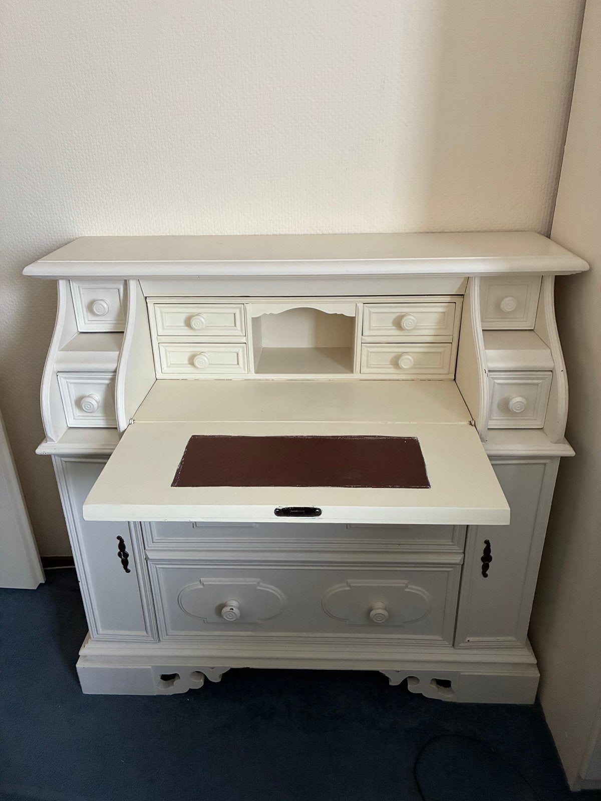 Antiek wit secretaire bureau met ladeblokken, Antiek en Kunst, Ophalen