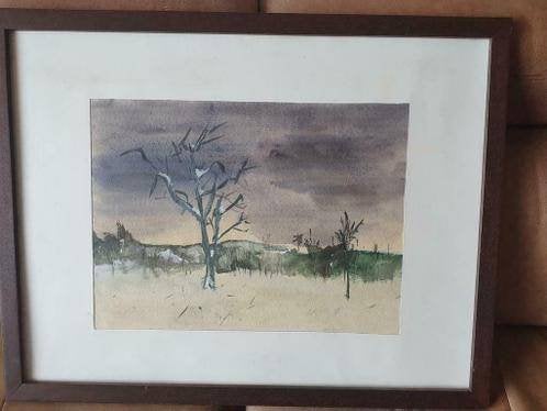 Aquarel bomen in landschap J. Bouwes., Ophalen