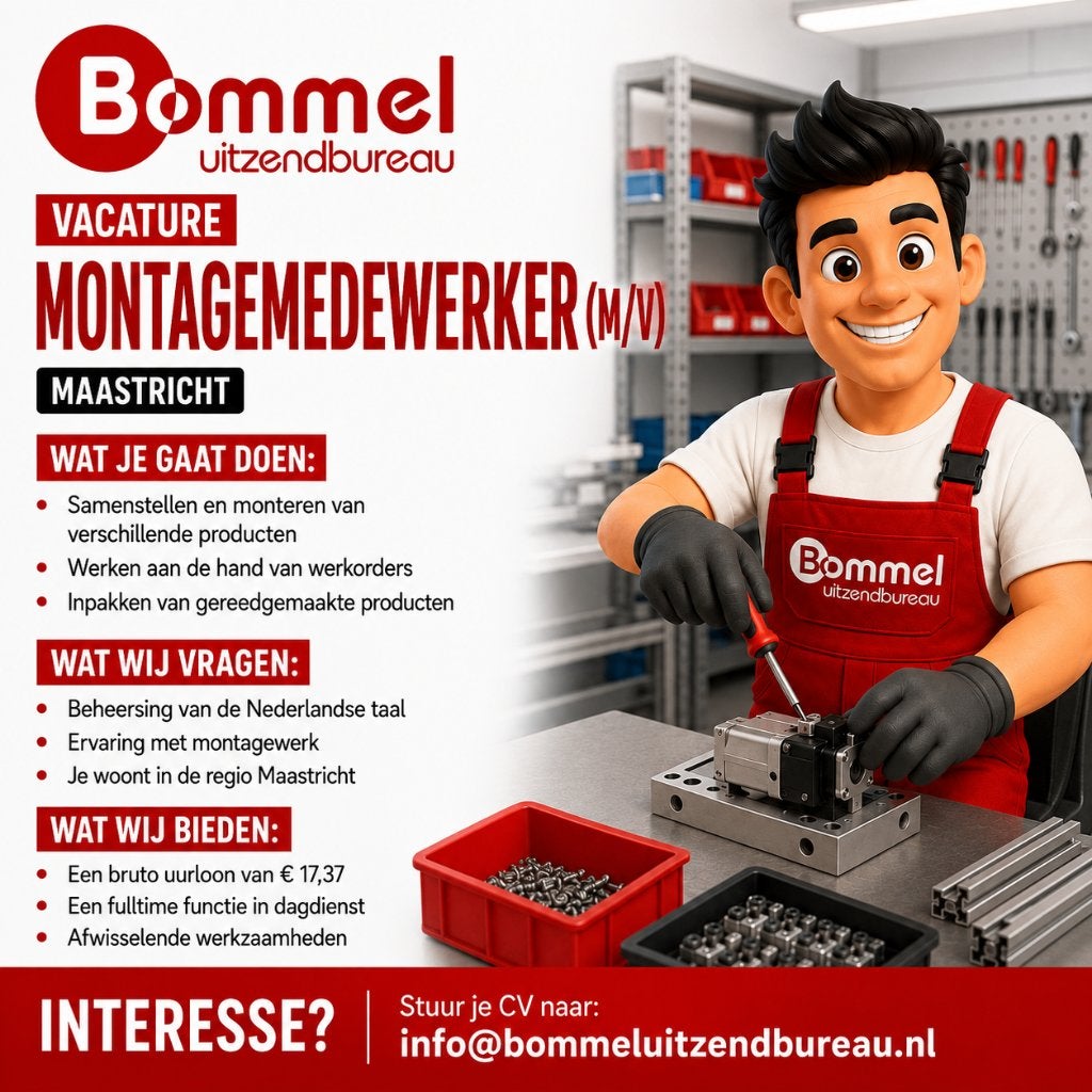 Montagemedewerker (M/V), Vacatures, Vast contract, Vanaf 1 jaar, Overige niveaus, 33 - 40 uur