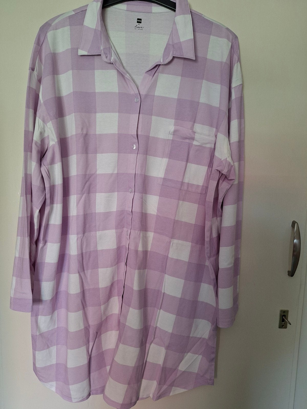 Hema geruit nachthemd/jurk - paars/wit - XL, Hema, Ophalen of Verzenden, Nieuw, Maat 46/48 (XL) of groter