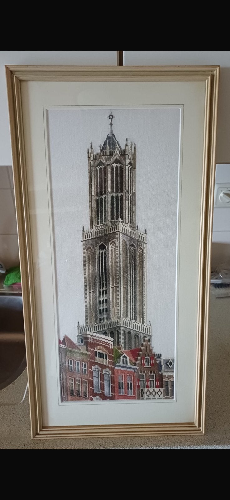 Geborduurd Dom toren Utrecht, Ophalen of Verzenden