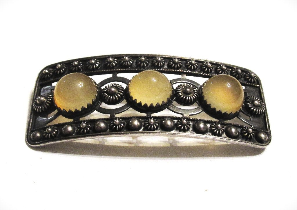 Vintage zilveren geoxideerde broche met carneool van de '60, Ophalen of Verzenden, Zilver, Broche