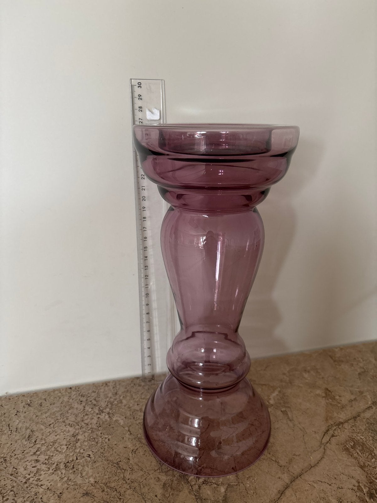 Mooie paars/bordeaux glazen vaas/kandelaar - 27 cm hoog, Ophalen, Op voet, Paars, Glas