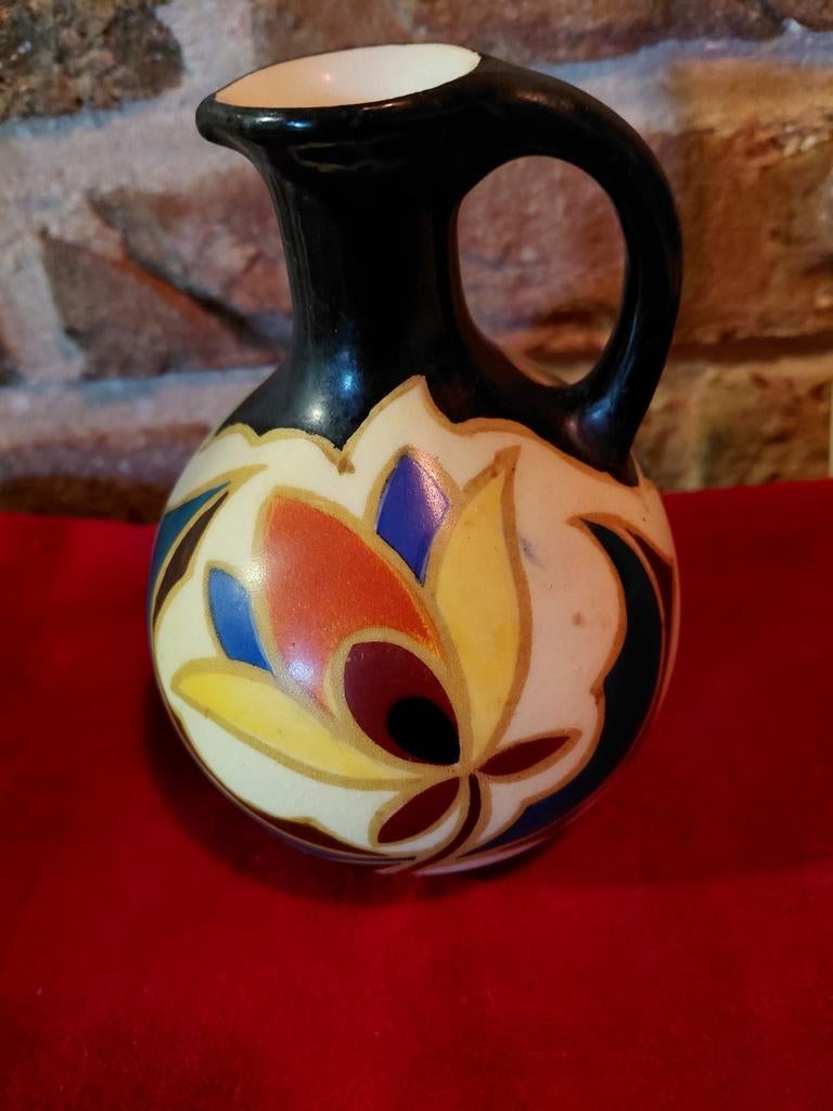 Vintage decoratieve kan met bloemmotief, Ophalen of Verzenden