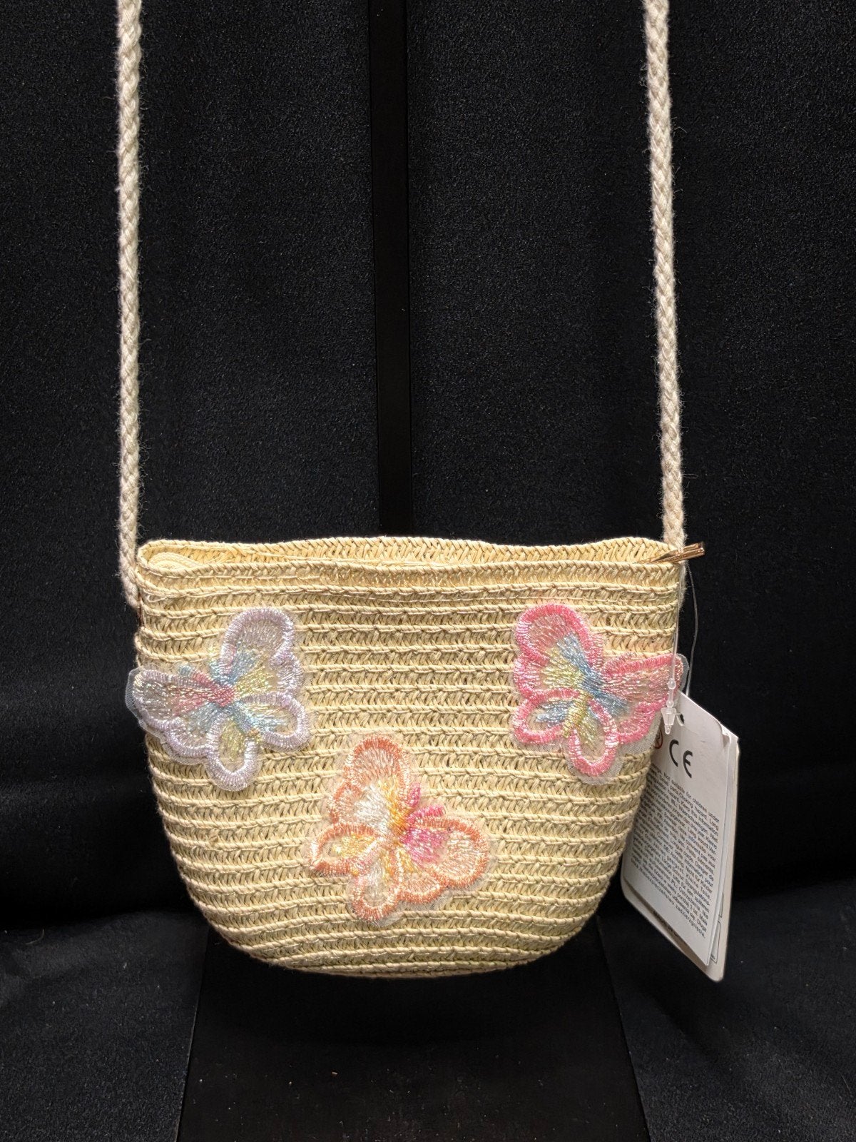 Kinder schoudertas stro vlinders 14 x 12 cm straw bag, Overige kleuren, Schoudertasje, Nieuw, Ophalen of Verzenden