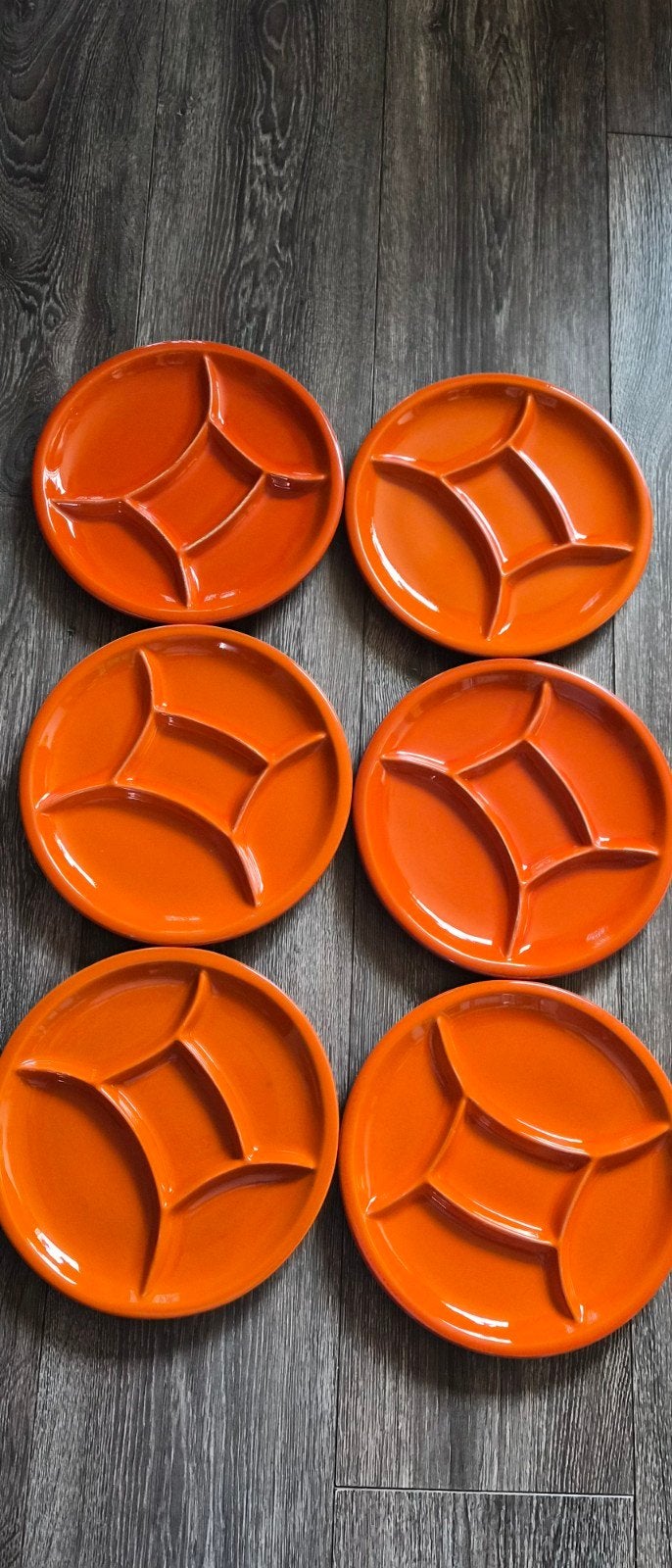 Vintage oranje gourmet/fondue borden - Set van 6, Ophalen, Gebruikt