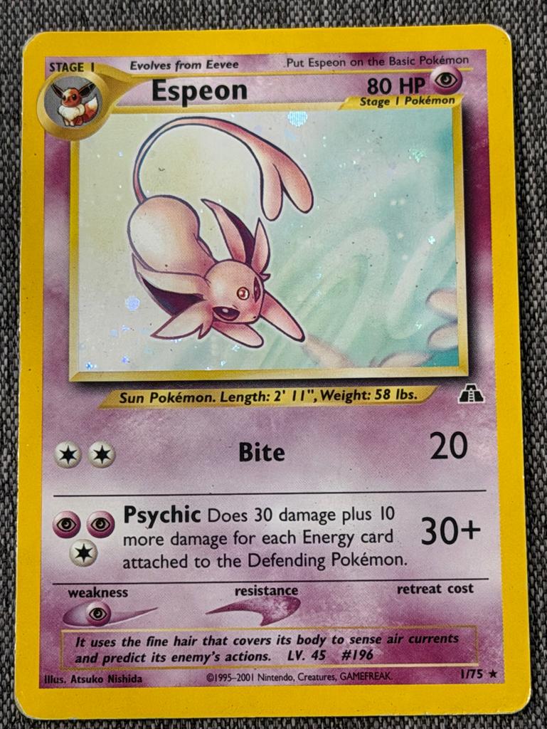 Espeon Pokémon Kaart (Foil) - Neo Discovery 1/75, Hobby en Vrije tijd, Verzamelkaartspellen | Pokémon, Ophalen of Verzenden, Gebruikt
