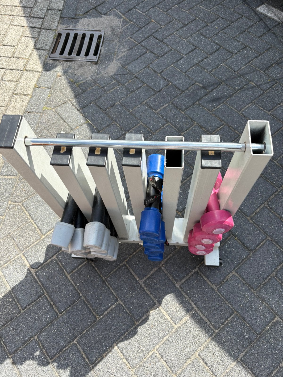 Rekje met dumbbells gewichten, Ophalen, Gebruikt, Rek met dumbbells, Gewichten