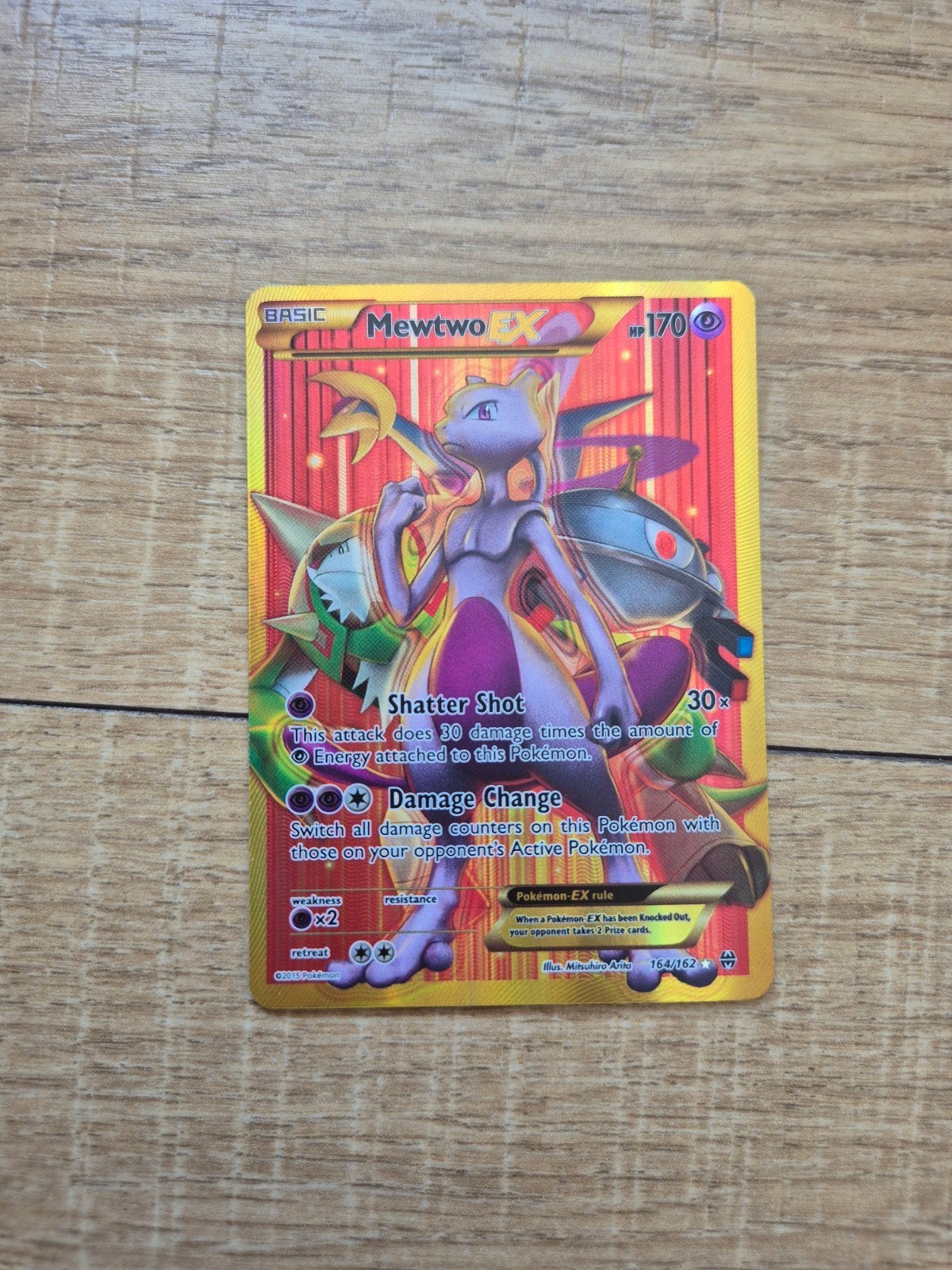 Mewtwo EX Full Art 164/162 Pokémon Kaart, Ophalen of Verzenden, Zo goed als nieuw, Losse kaart, Foil