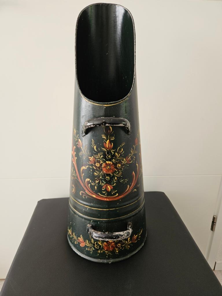 Antieke kolenkit met bloemmotief - Groen, Ophalen of Verzenden
