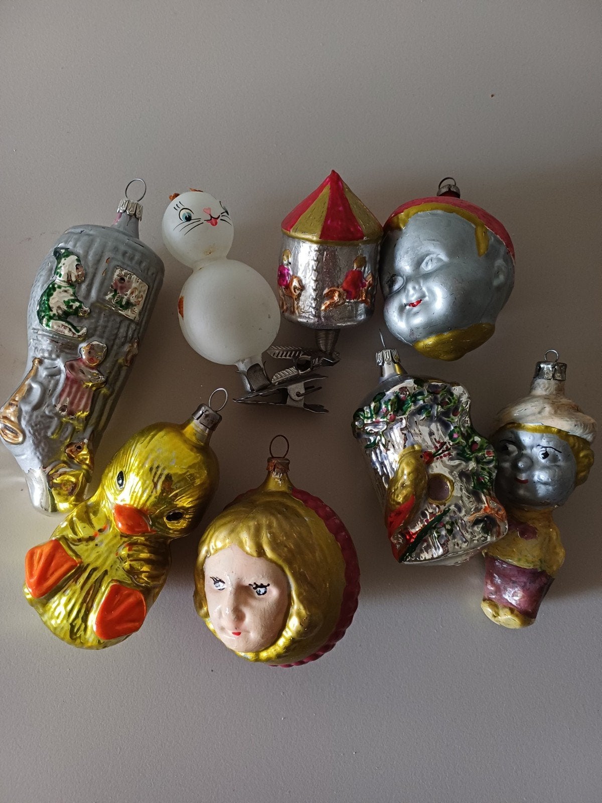Vintage kerstballen van glas figuren, Diversen, Kerst, Ophalen of Verzenden, Gebruikt