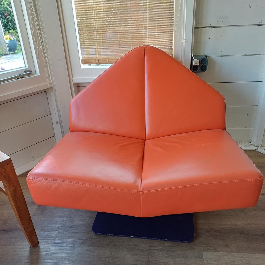Leolux Wibber draaifauteuil van leer - Oranje, Ophalen, Gebruikt, Wibber, 50 tot 75 cm