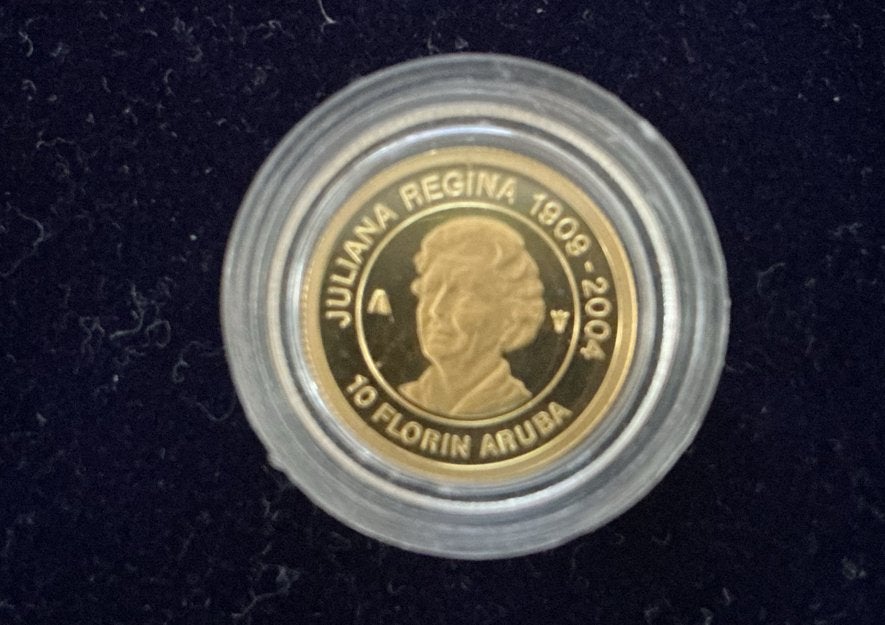 Gouden 1/25 Oz 10 Florin Aruba munt Juliana Regina 1909-2004, Koningin Juliana, Losse munt, Goud, Overige waardes