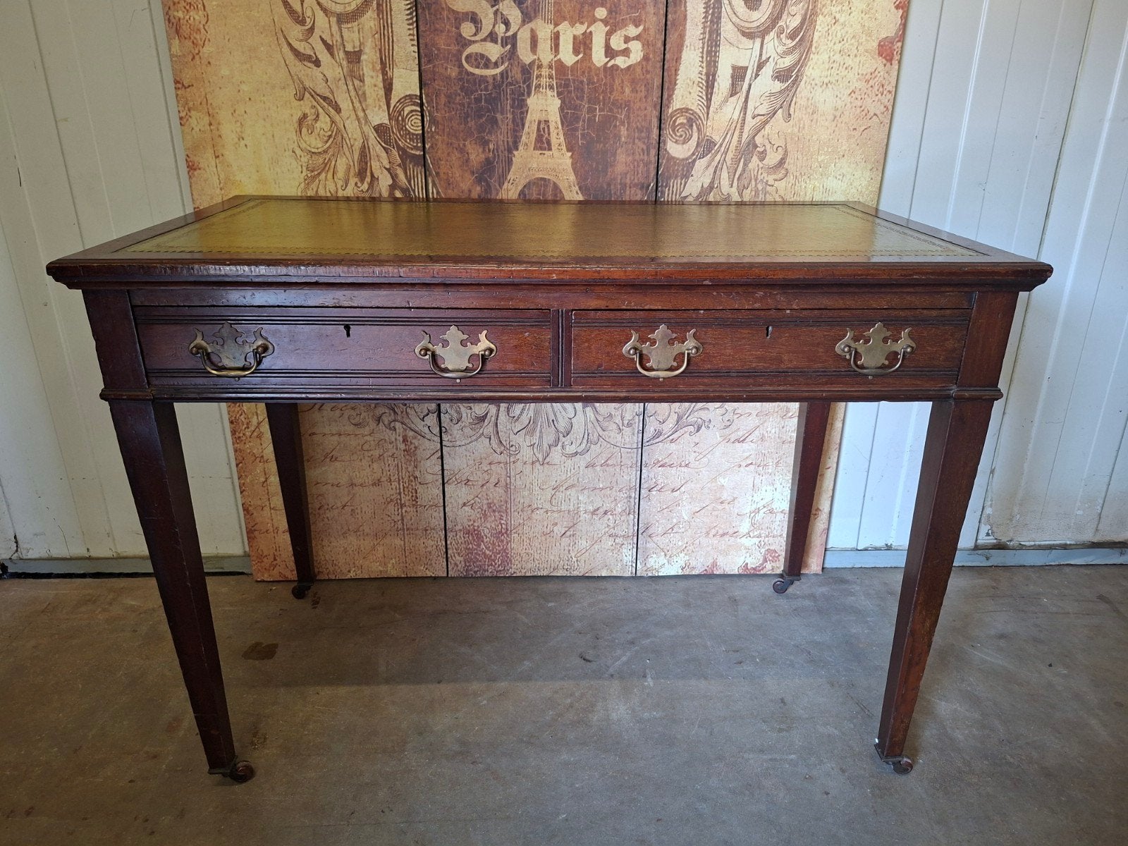 Antieke schrijftafel. bureau, desk met leder inleg, Ophalen of Verzenden