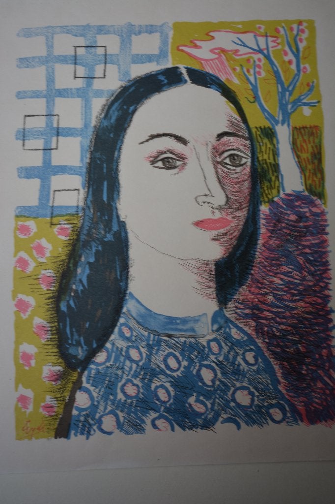 CHARLES EYCK LITHO TITEL "DAME" ANNO 1947 SCHILDERSPRENT SP9, Antiek en Kunst, Personages en Fantasiefiguren, Origineel, Ophalen of Verzenden