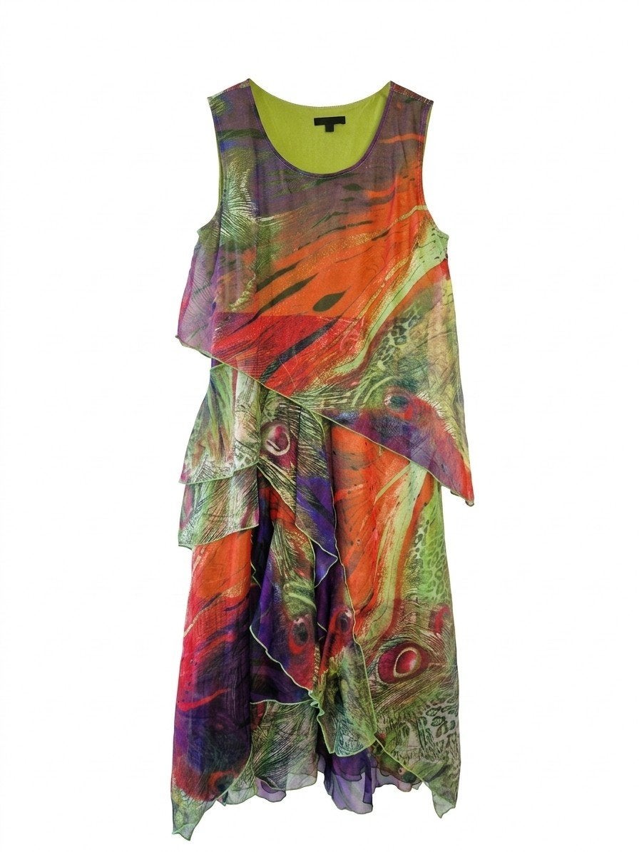 Kleurrijke asymmetrische jurk van Floryday met ruches, Verzenden, Zo goed als nieuw, Floryday, Maat 34 (XS) of kleiner