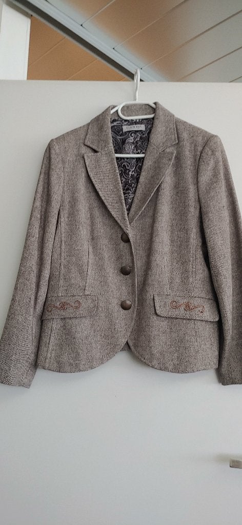 Vintage mantelpak van Canda maat 42, Kostuum of Pak, Beige, Maat 42/44 (L), Ophalen of Verzenden