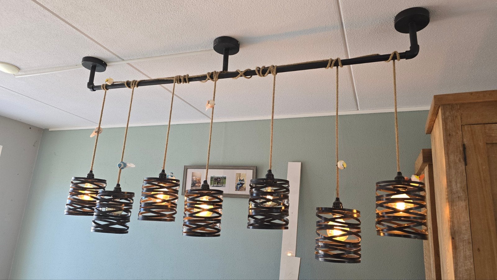 Industriële hanglamp met 7 kooilampen, Ophalen, Industrieel, Modern, Stoer, E27 (groot), Zo goed als nieuw