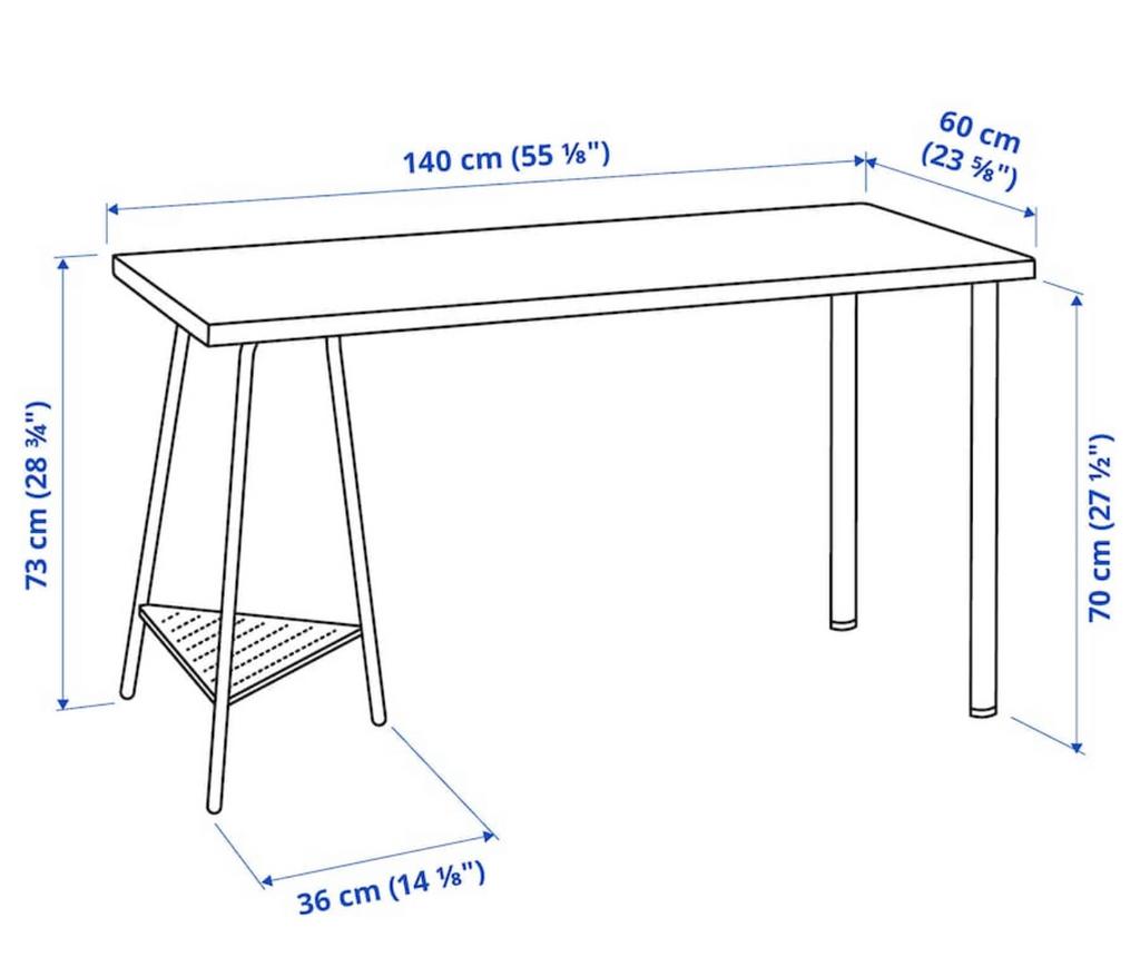 LAGKAPTEN / TILLSLAG bureau – wit met blauw/witte poten, Ophalen, Zo goed als nieuw, IKEA, 140 cm