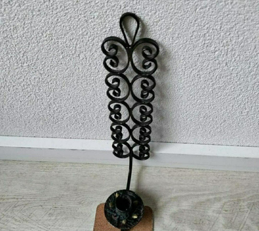 Wand,muur,hanger,zwart,Kandelaar,metaal,Kaars,Wandkandelaar, Antiek en Kunst, Ophalen of Verzenden