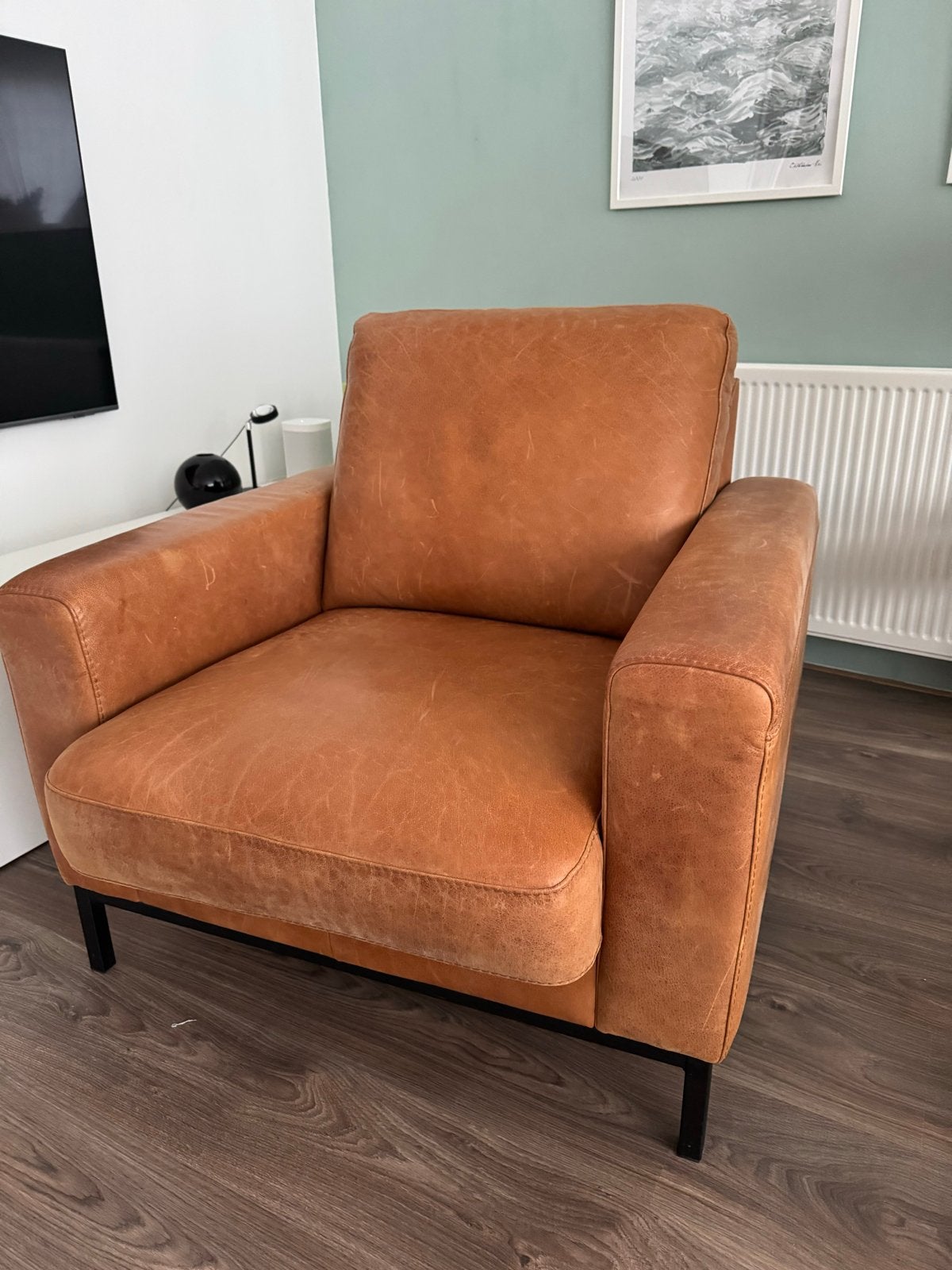 Comfortabele leren fauteuil - 3 jaar oud, Ophalen, Gebruikt, Leer, 75 tot 100 cm
