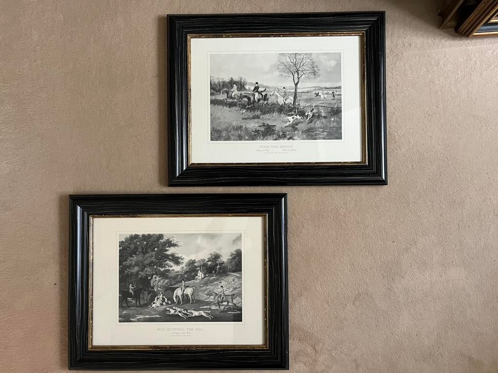 Twee ingelijste jachttaferelen, 'Fox Hunting', Antiek en Kunst, Kunst | Etsen en Gravures, Gravure, Ingelijst, Flora en Fauna