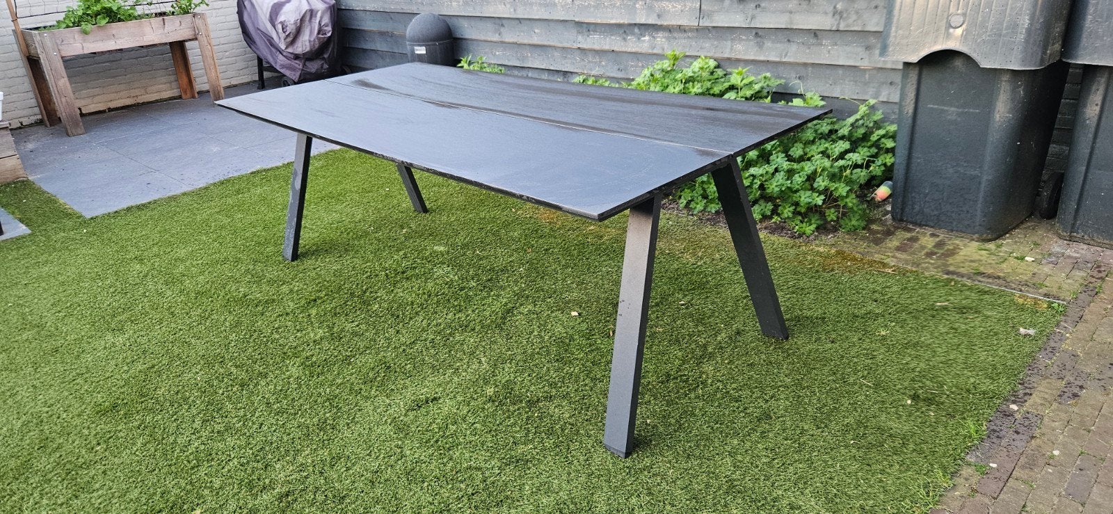 JYSK Tuintafel FAUSING B100xL220 zwart, Ophalen, Gebruikt, Rechthoekig, Overige materialen