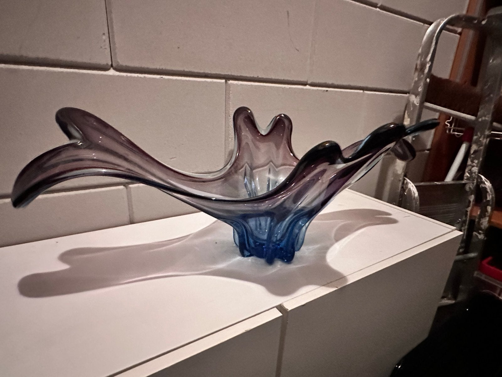 Vintage Glazen Schaal - Uniek Design in Paars en Blauw, Ophalen