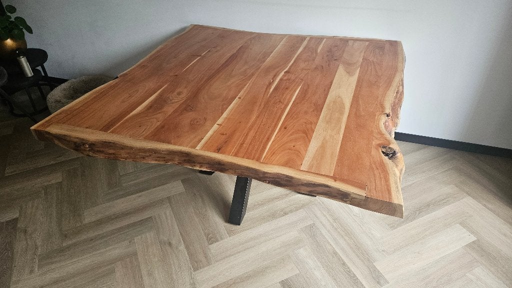 Eettafel Acaciahout vierkant, Huis en Inrichting, Ophalen, 150 tot 200 cm, Vierkant, Zo goed als nieuw