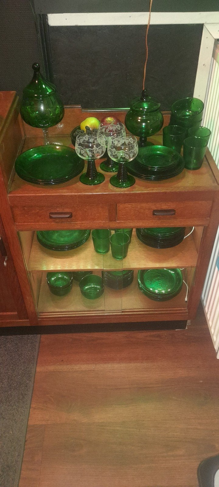 3 vintage Roemer wijnglazen groene voet Luminarc, Ophalen of Verzenden, Gebruikt, Overige typen